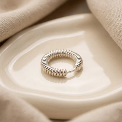 Minimal Textured Silver Spring Hoop Earring/Bali