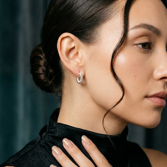 Minimal Textured Silver Hoop Bali