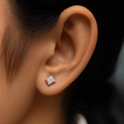 Silver Square Solitaire Earring