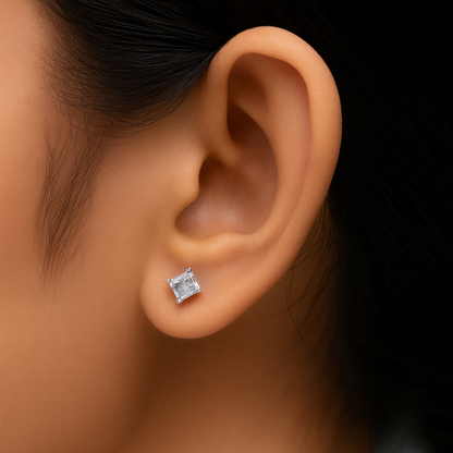 Silver Square Solitaire Earring