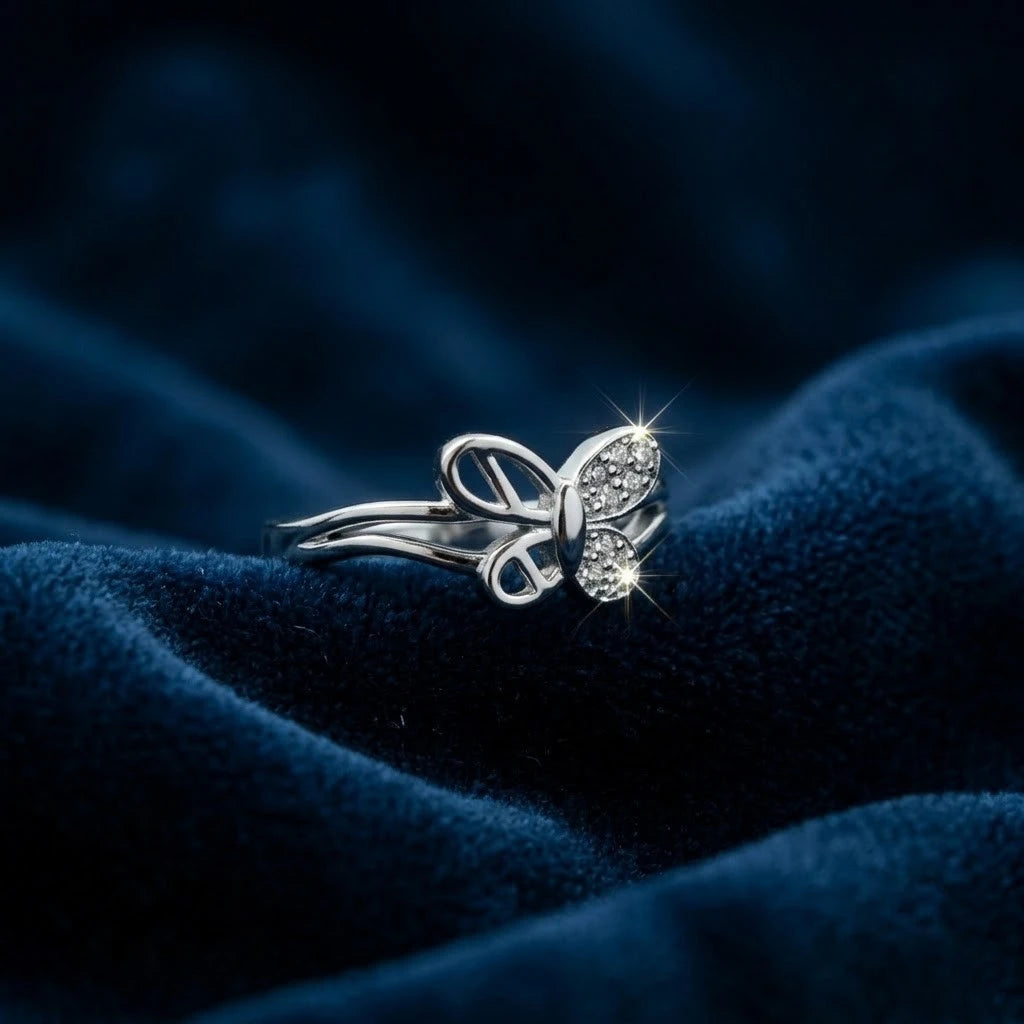 Minimalist Silver Butterfly Ring for Women