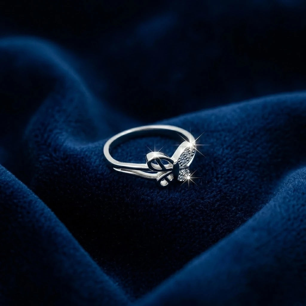 Minimalist Silver Butterfly Ring for Women