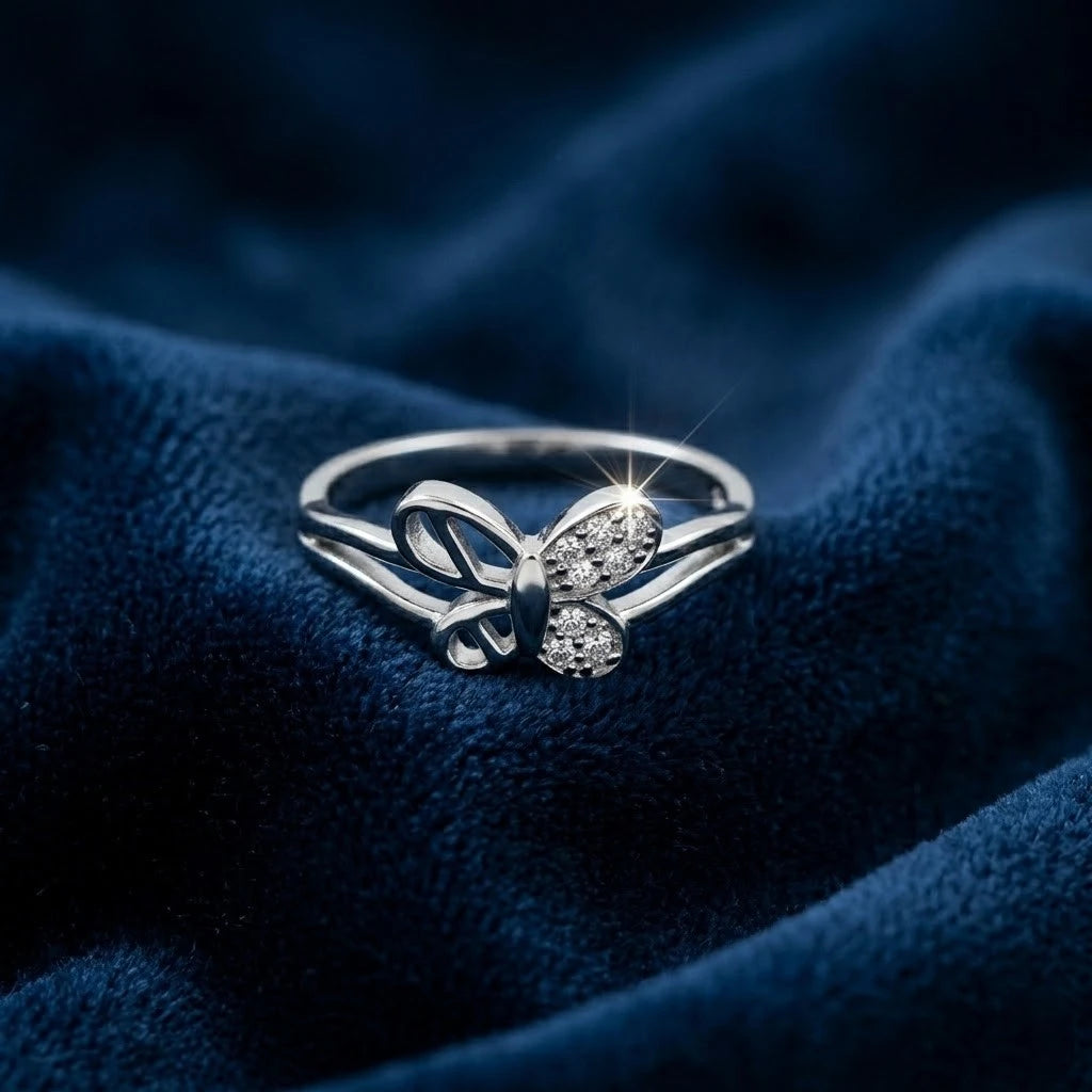 Minimalist Silver Butterfly Ring for Women