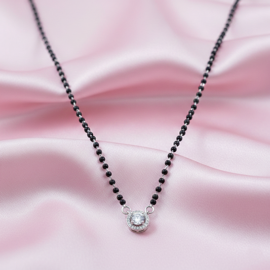 Minimalist Black Beaded Mangalsutra with Single Stone Pendant