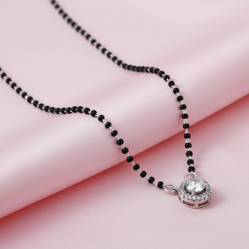 Minimalist Black Beaded Mangalsutra with Single Stone Pendant