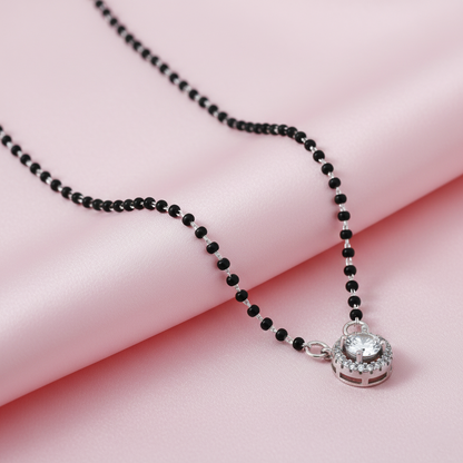 Minimalist Black Beaded Mangalsutra with Single Stone Pendant