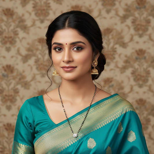 Minimalist Black Beaded Mangalsutra with Single Stone Pendant