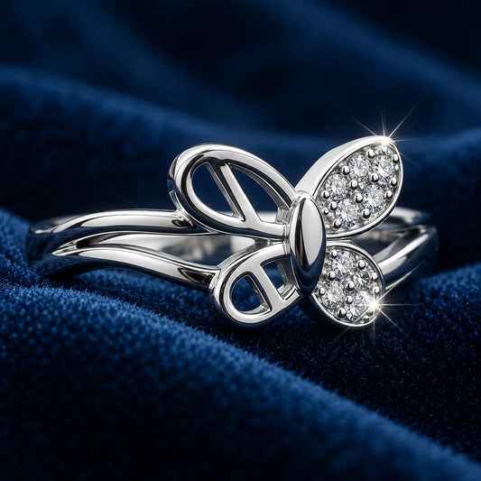 Minimalist Silver Butterfly Ring for Women
