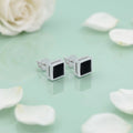 Minimalist Silver Stud Earrings with Square Black Stone