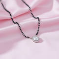 Modern Black Beads Mangalsutra with Oval Shape Stone Pendant