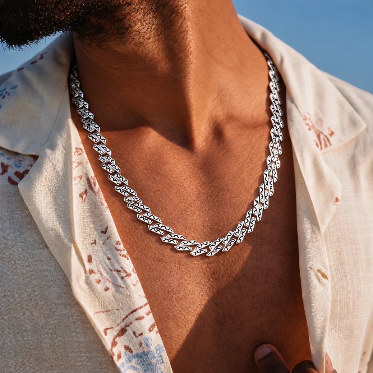 Modern Silver Angular Pattern Cuban Chain For Boys
