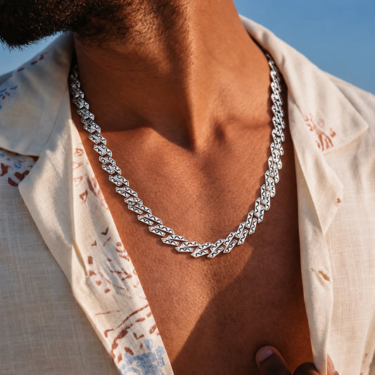 Modern Silver Angular Pattern Cuban Chain For Boys