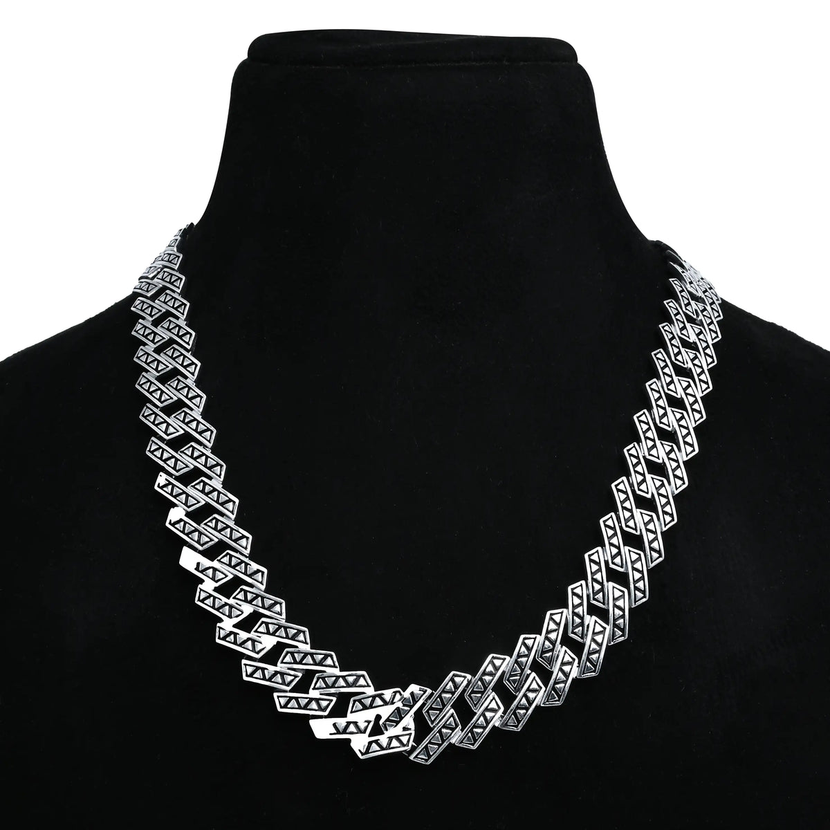Modern Silver Angular Pattern Cuban Chain For Boys
