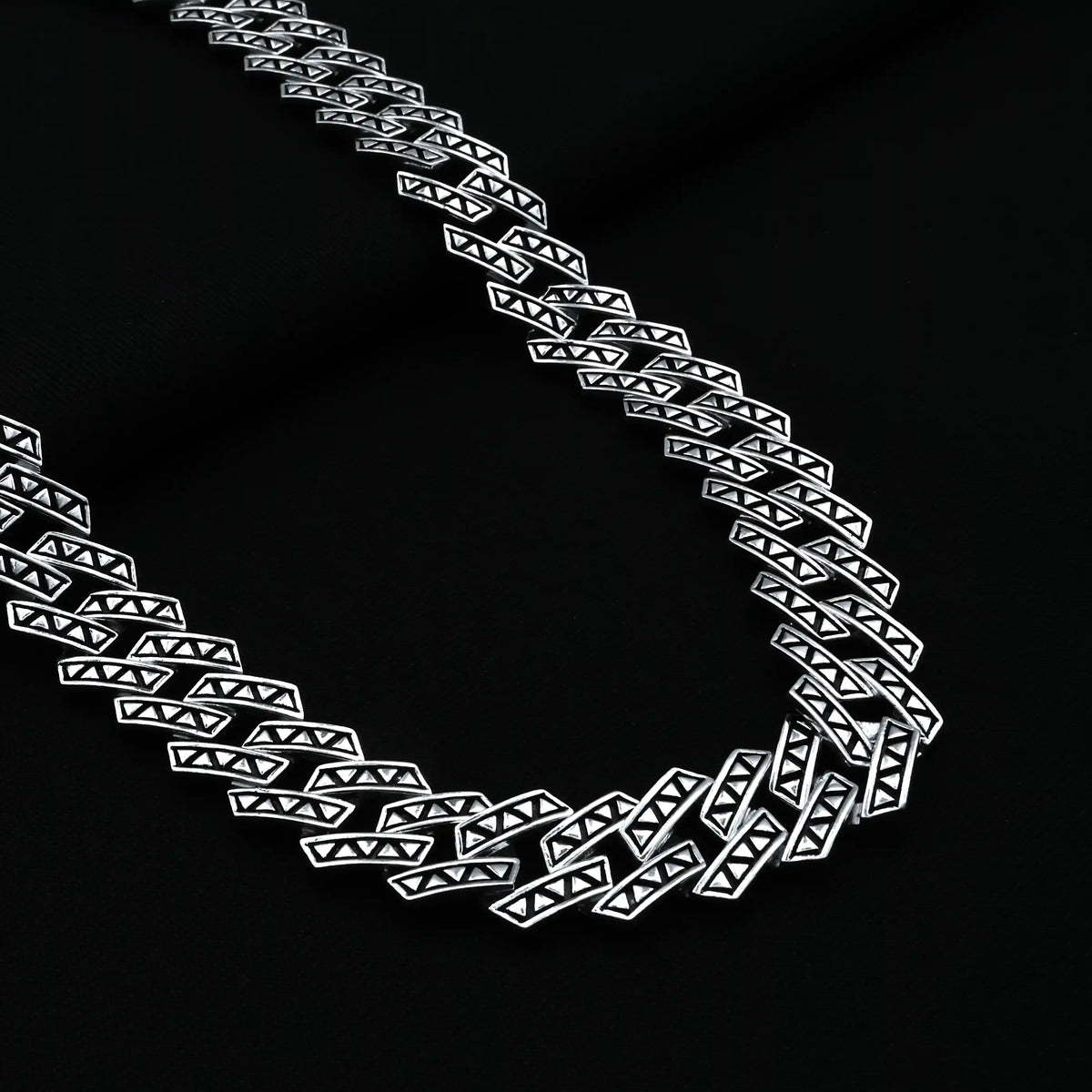 Modern Silver Angular Pattern Cuban Chain For Boys
