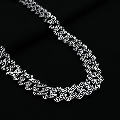 Modern Silver Angular Pattern Cuban Chain For Boys
