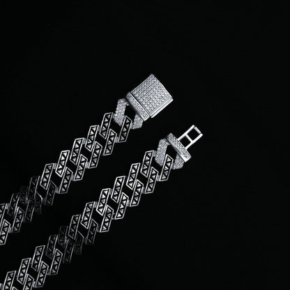 Modern Silver Angular Pattern Cuban Chain For Boys
