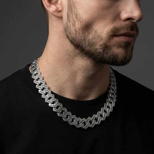 Modern Silver Angular Pattern Cuban Chain For Men's