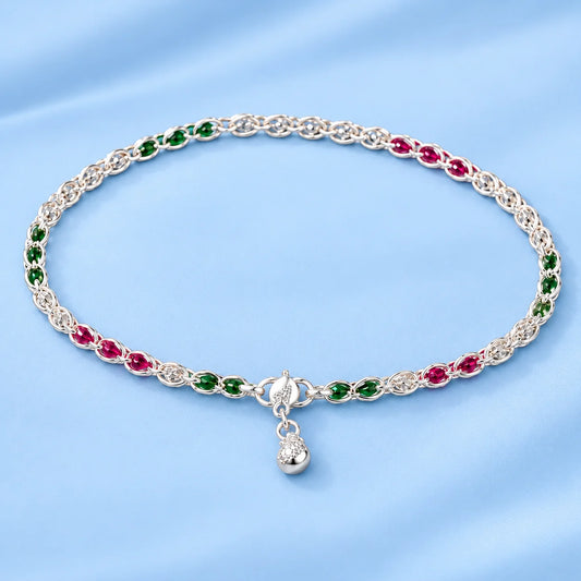 Multicolor Silver Anklet for Women | Elegant Beaded Silver Payal