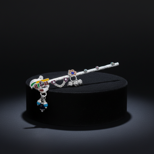 Multicolour Silver Krishna Flute “Radha” Written Design