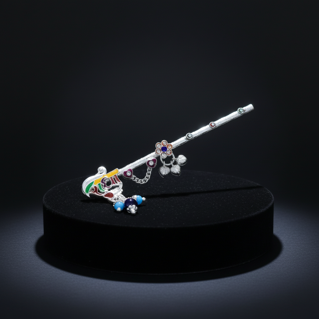 Multicolour Silver Krishna Flute “Radha” Written Design