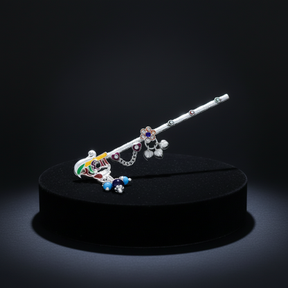 Multicolour Silver Krishna Flute “Radha” Written Design