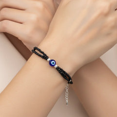 Nazar Suraksha Black Bead Evil Eye Silver Bracelet for women