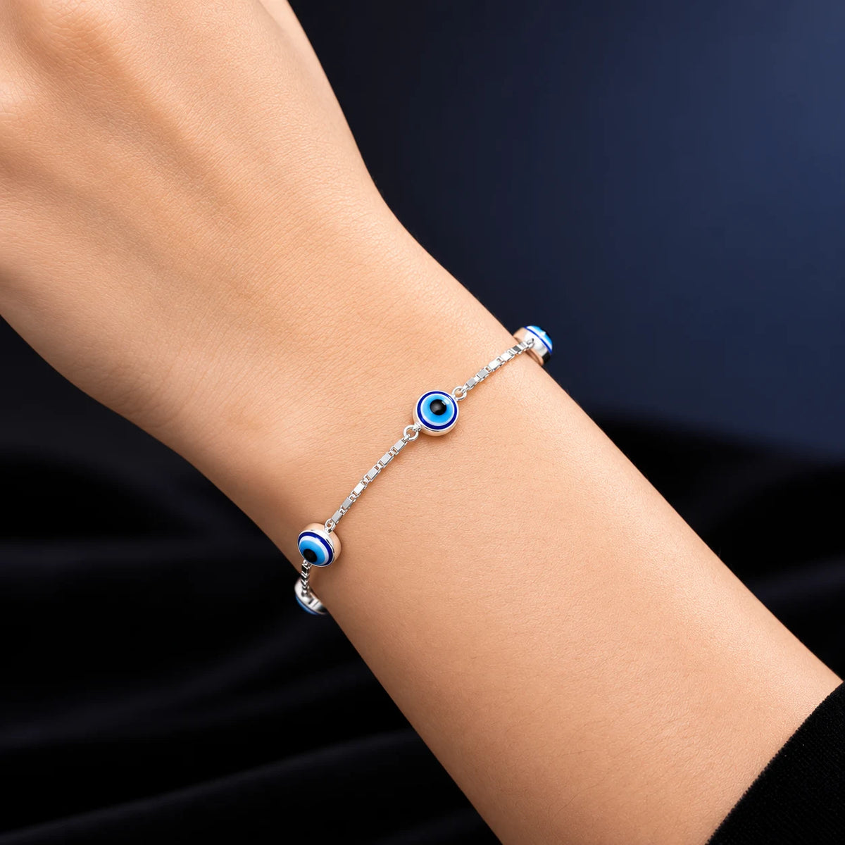 Nazar Charm Silver Evil Eye Bracelet for women