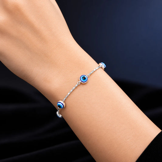 Nazar Charm Silver Evil Eye Bracelet for women