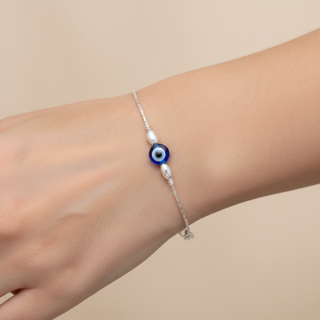 Nazar Raksha Evil Eye Sterling Silver Chain Bracelet
