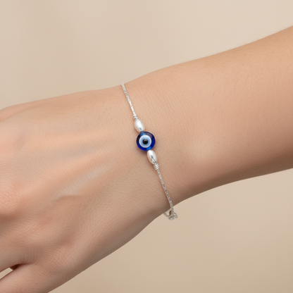 Nazar Raksha Evil Eye Sterling Silver Chain Bracelet