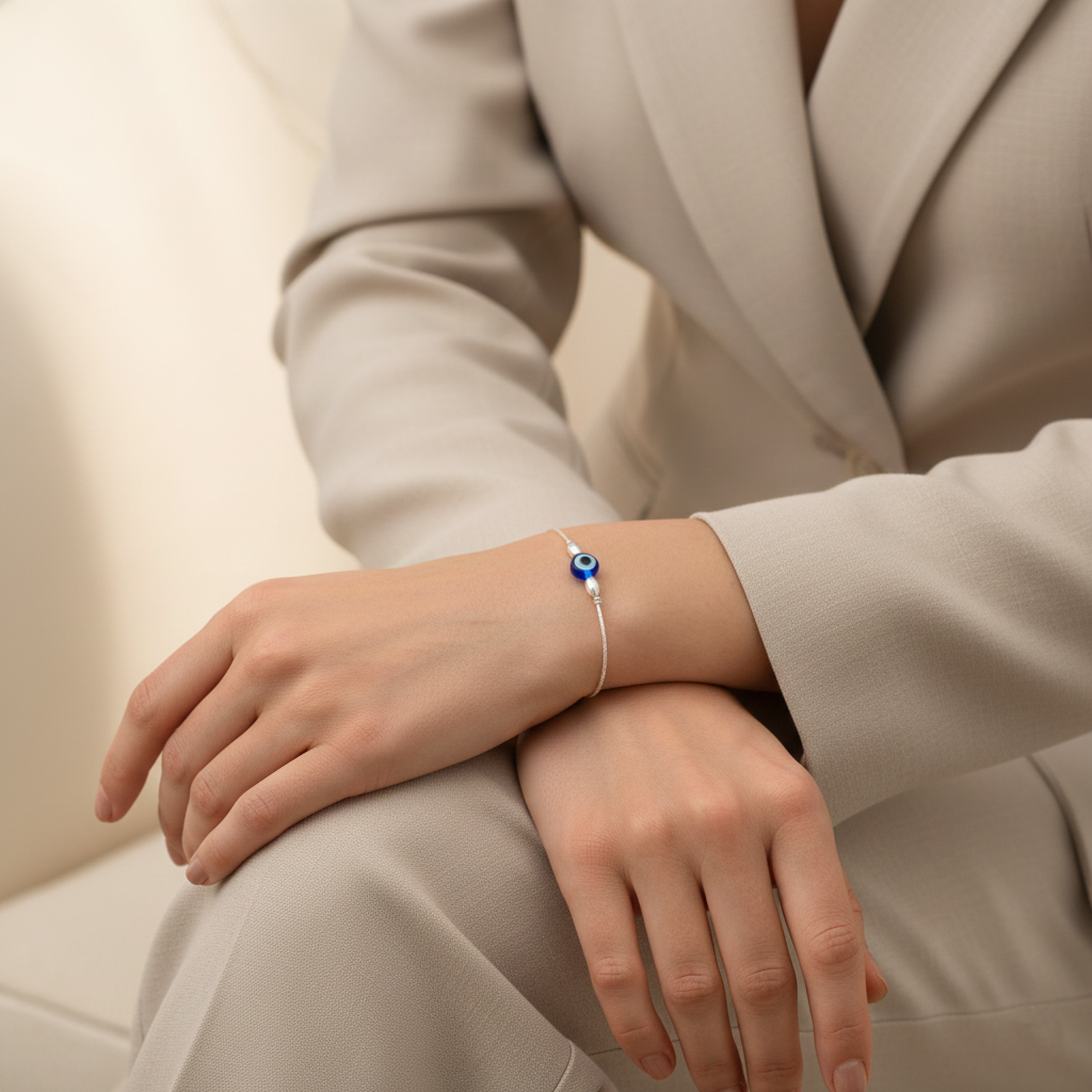 Nazar Raksha Evil Eye Sterling Silver Chain Bracelet