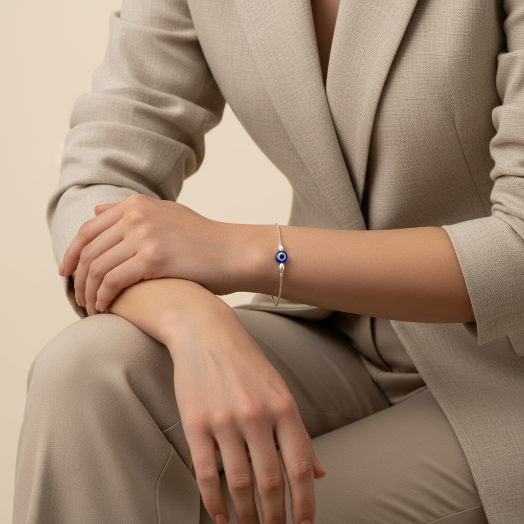 Nazar Raksha Evil Eye Sterling Silver Chain Bracelet
