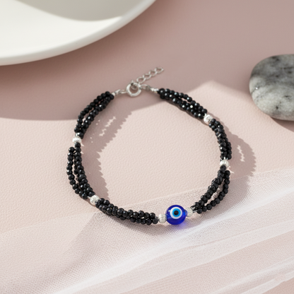 Nazar Suraksha Black Bead Evil Eye Silver Bracelet