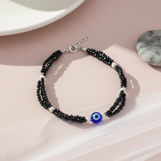 Nazar Suraksha Black Bead Evil Eye Silver Bracelet