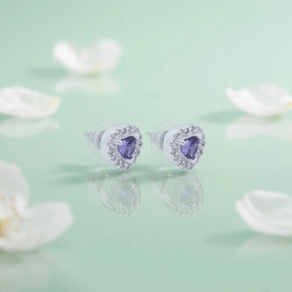 Ocean Colour Silver Earrings In Heart Shape.