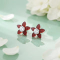 Orange Flower Silver Earrings with American Diamond Center