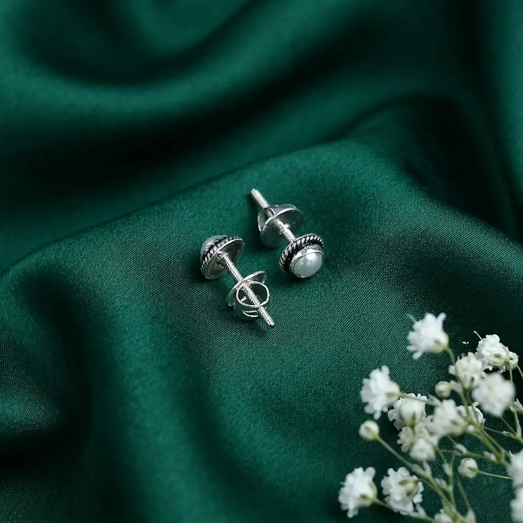 Oxidised Silver Pearl Earrings for Women & Girls