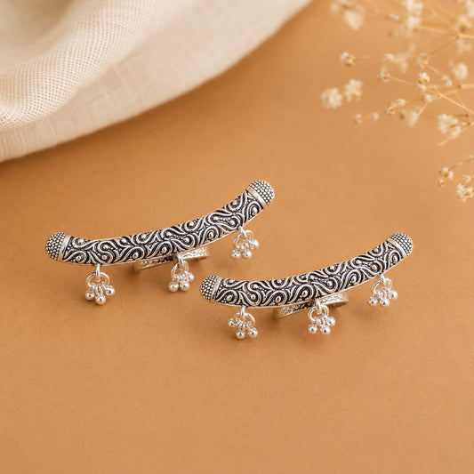 Oxidized Silver Tribal Ghungroo Toe Ring Pair for Women