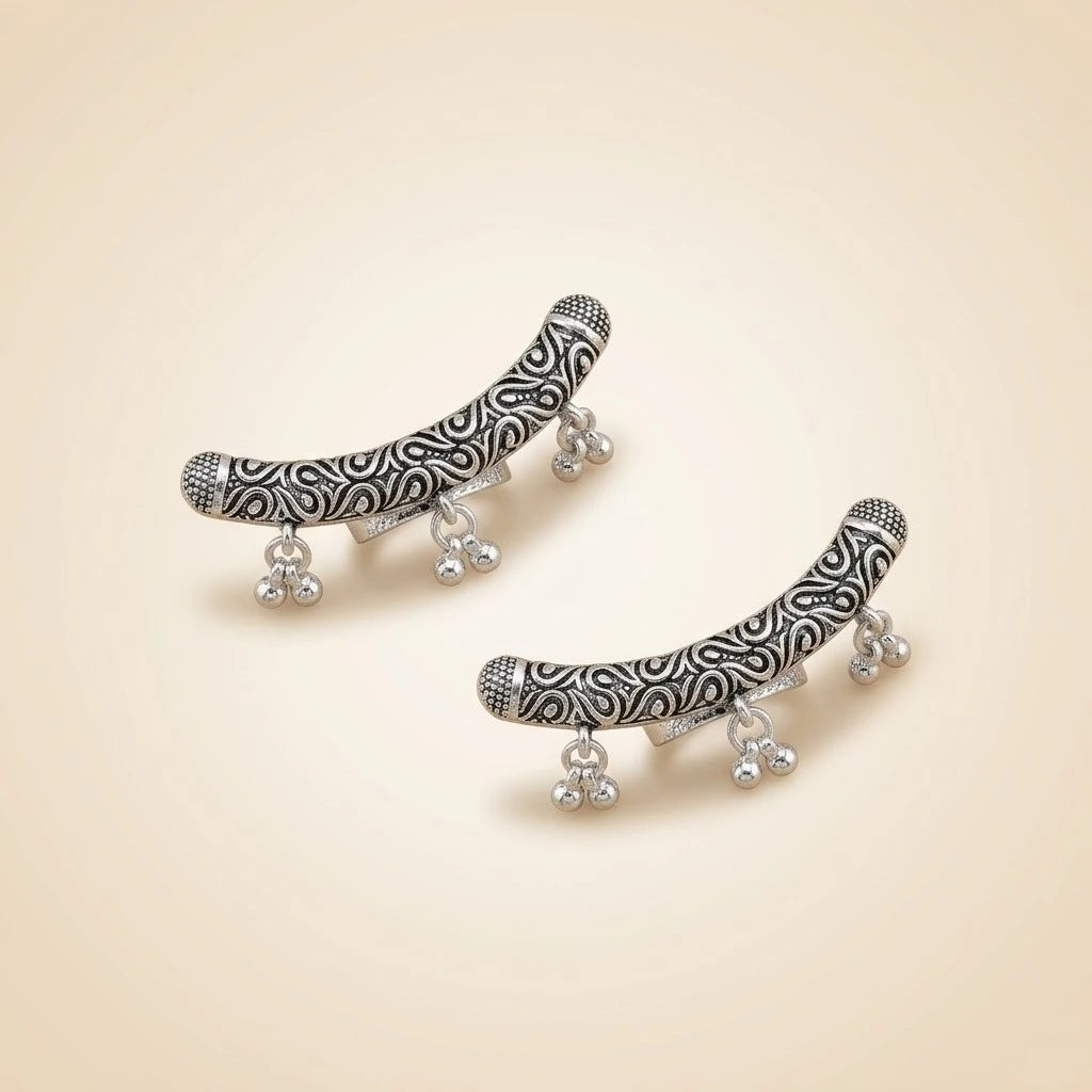 Oxidized Silver Tribal Ghungroo Toe Ring Pair for Women