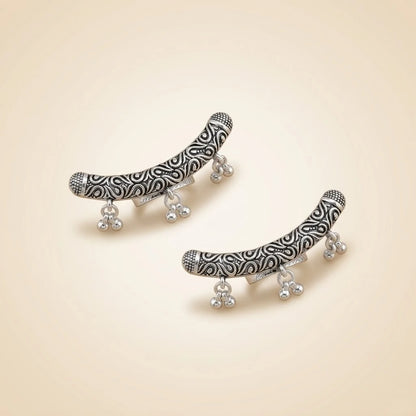 Oxidized Silver Tribal Ghungroo Toe Ring Pair for Women