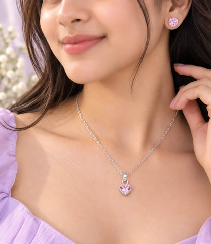 Silver Heart Pendant Earrings Combo Set