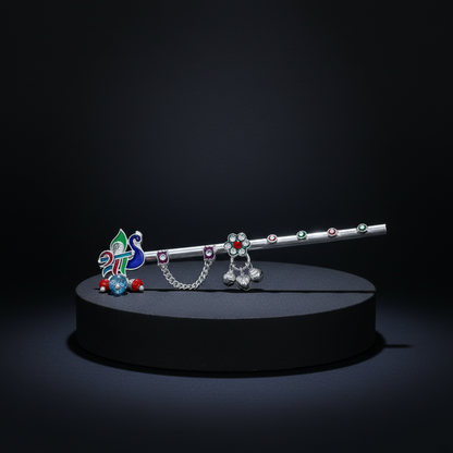 Peacock Inspired Silver Flute Divine Krishna with Beads & Charms