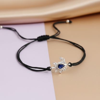 Peacock Blue Drop Stone Design Silver Thread Anklet