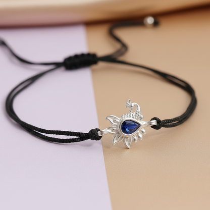 Peacock Blue Drop Stone Design Silver Thread Anklet