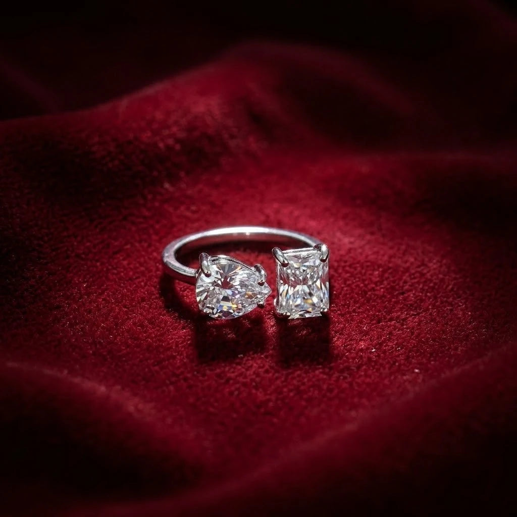 Pear Cut & Radiant Cut Diamond Toi et Moi Open Ring for Women
