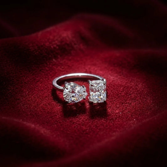 Pear Cut & Radiant Cut Diamond Toi et Moi Open Ring for Women