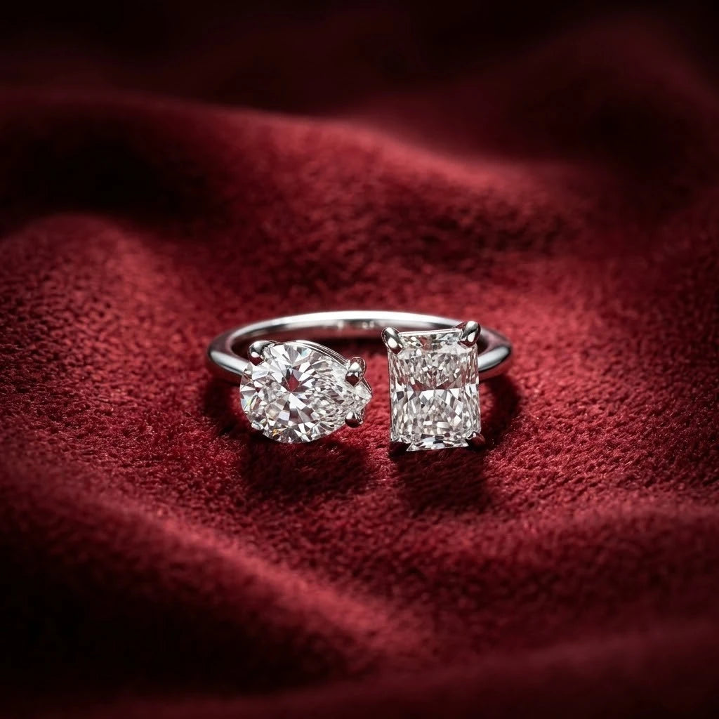 Pear Cut & Radiant Cut Diamond Toi et Moi Open Ring for Women