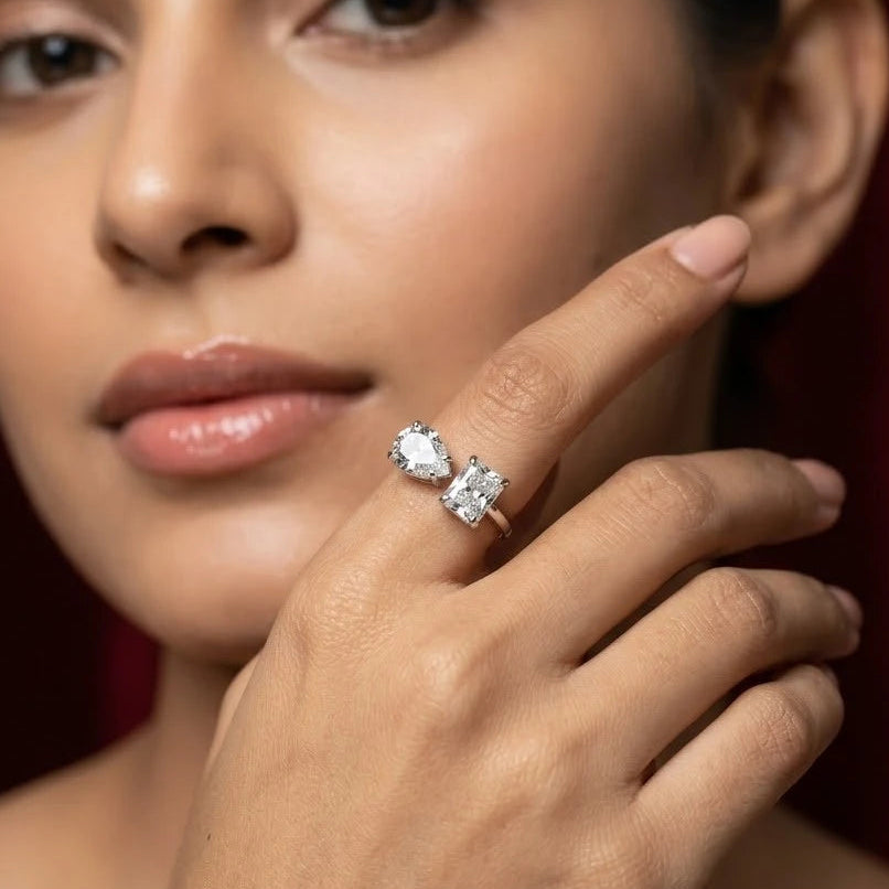 Pear Cut & Radiant Cut Diamond Toi et Moi Open Ring for Women