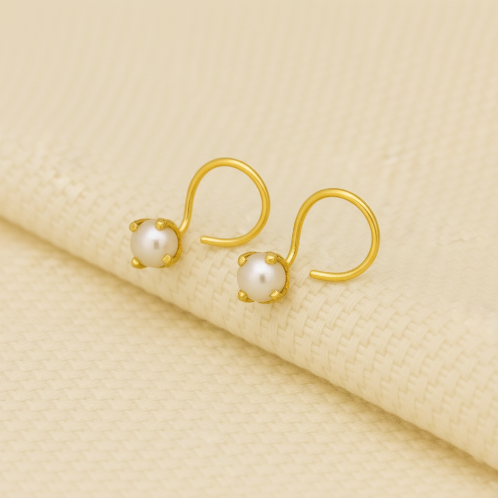 (13 Pcs ₹999 combo) Pearl Glow Gold Polish Silver Nose Pin