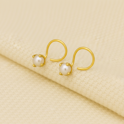 (13 Pcs ₹999 combo) Pearl Glow Gold Polish Silver Nose Pin